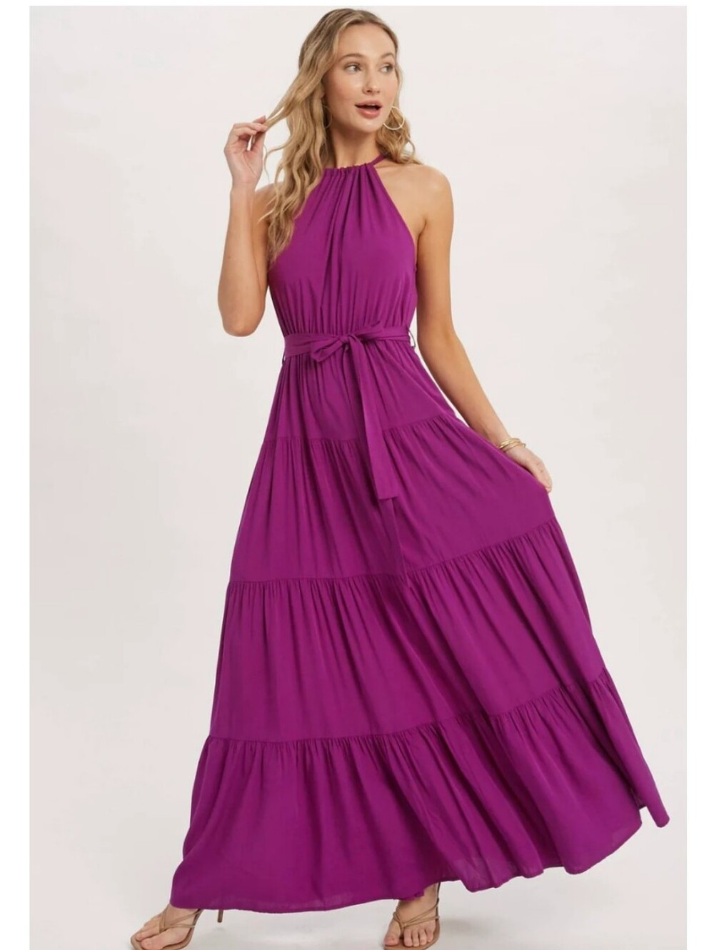 Forever 21 Halter Tiered Maxi Dress in Magenta